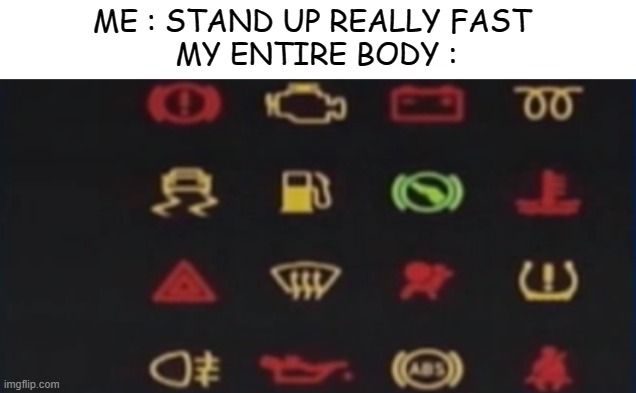 ME : STAND UP REALLY FAST 
MY ENTIRE BODY : | image tagged in funny,bored,oh wow are you actually reading these tags,why are you reading this,nooo haha go brrr,stop reading the tags | made w/ Imgflip meme maker