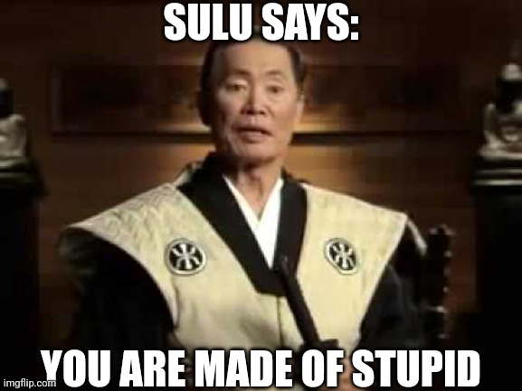 You are made of stupid. | SULU SAYS: YOU ARE MADE OF STUPID | image tagged in you are made of stupid | made w/ Imgflip meme maker