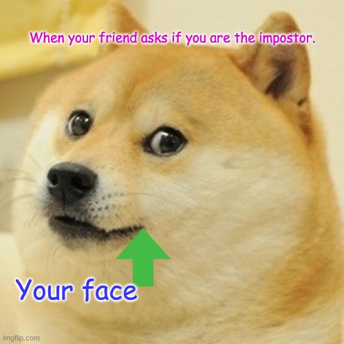 Imposter | When your friend asks if you are the impostor. Your face | image tagged in memes,doge | made w/ Imgflip meme maker