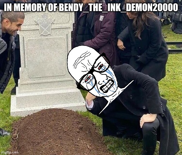 Peace sign tombstone | IN MEMORY OF BENDY_THE_INK_DEMON20000 | image tagged in peace sign tombstone,bendy the ink demon | made w/ Imgflip meme maker