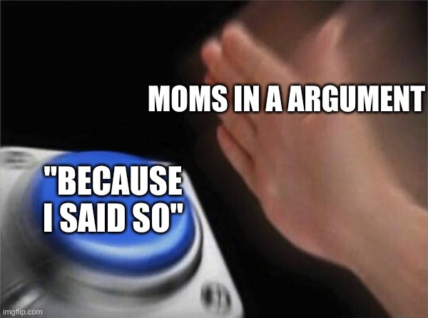 Blank Nut Button | MOMS IN A ARGUMENT; "BECAUSE I SAID SO" | image tagged in memes,blank nut button | made w/ Imgflip meme maker