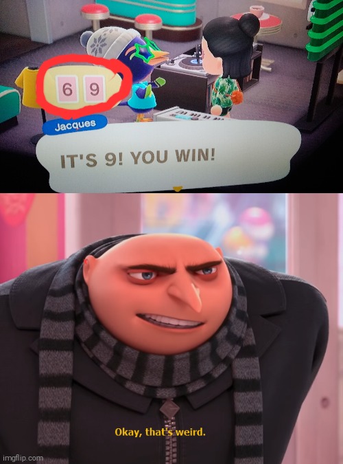I was playing ACNH then this happened. | image tagged in okay that's weird,animal crossing,69 | made w/ Imgflip meme maker