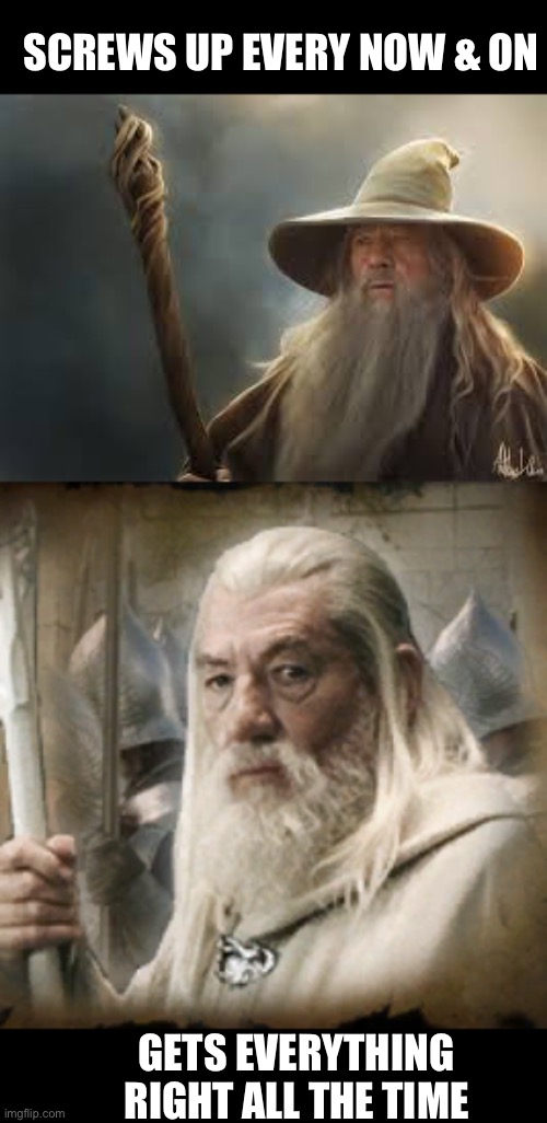 Evolving into a nerd | SCREWS UP EVERY NOW & ON; GETS EVERYTHING RIGHT ALL THE TIME | image tagged in lotr,gandalf,white,grey,computers/electronics | made w/ Imgflip meme maker