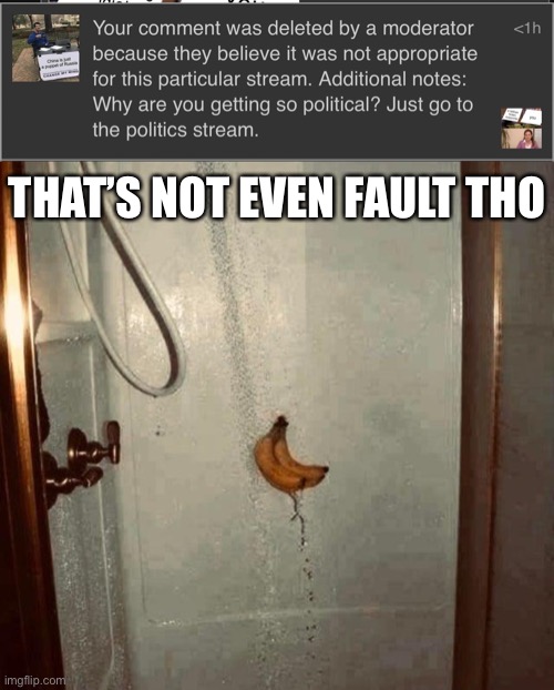 THAT’S NOT EVEN FAULT THO | image tagged in banana shower | made w/ Imgflip meme maker