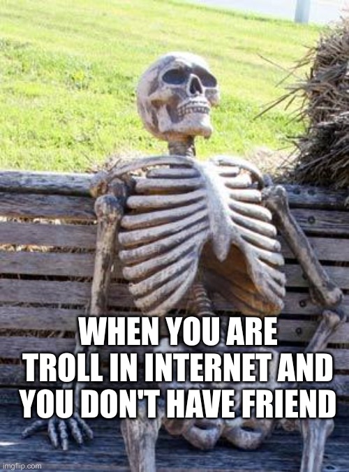 Waiting Skeleton | WHEN YOU ARE TROLL IN INTERNET AND YOU DON'T HAVE FRIEND | image tagged in memes,waiting skeleton | made w/ Imgflip meme maker