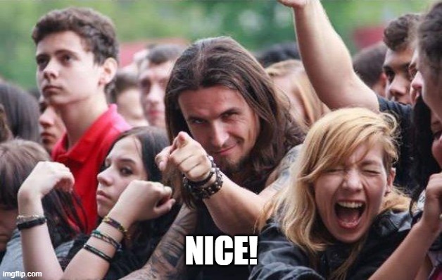 Ridiculously Photogenic Metalhead | NICE! | image tagged in ridiculously photogenic metalhead | made w/ Imgflip meme maker