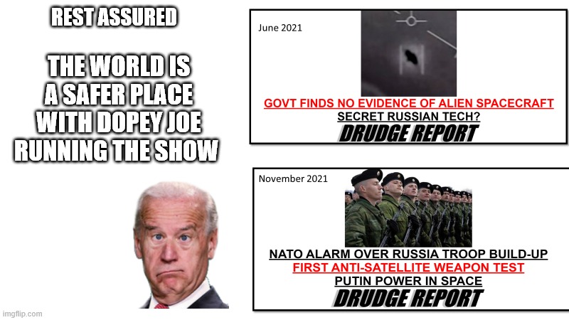 Is Russia A Threat? | REST ASSURED; THE WORLD IS A SAFER PLACE WITH DOPEY JOE RUNNING THE SHOW | image tagged in putin,dopey joe | made w/ Imgflip meme maker