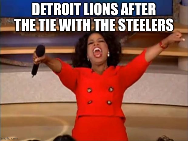 Oprah You Get A | DETROIT LIONS AFTER THE TIE WITH THE STEELERS | image tagged in memes,oprah you get a | made w/ Imgflip meme maker