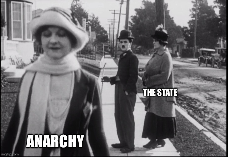 As for politics, I'm an anarchist. I hate governments and rules and fetters. Can't stand caged animals. People must be free. -Ch | THE STATE; ANARCHY | made w/ Imgflip meme maker