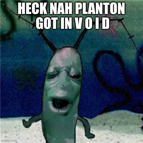 cursed plankton | HECK NAH PLANTON  GOT IN V O I D | image tagged in cursed plankton | made w/ Imgflip meme maker