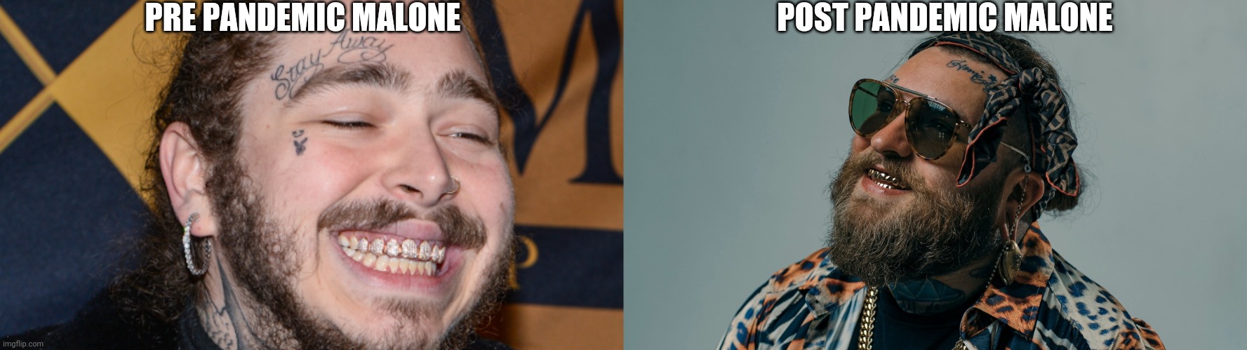 Malones and Clones | PRE PANDEMIC MALONE; POST PANDEMIC MALONE | image tagged in when the imposter is sus | made w/ Imgflip meme maker