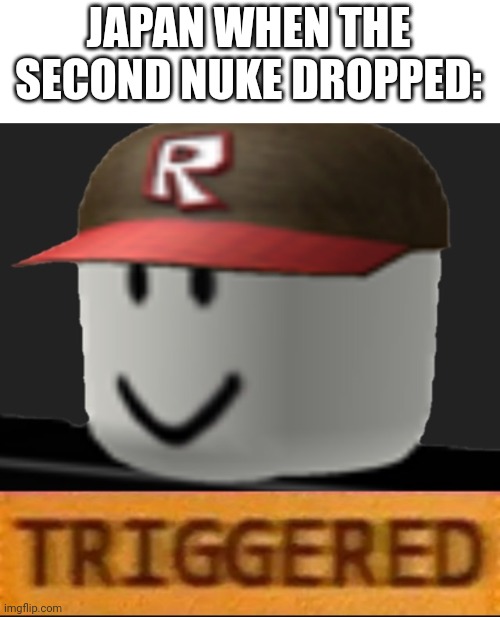 Roblox Triggered | JAPAN WHEN THE SECOND NUKE DROPPED: | image tagged in roblox triggered | made w/ Imgflip meme maker