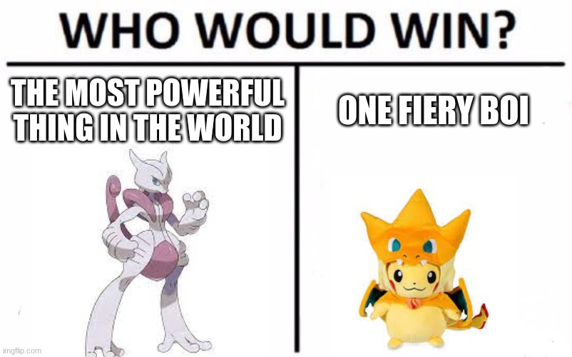 Who Would Win? Meme | THE MOST POWERFUL THING IN THE WORLD; ONE FIERY BOI | image tagged in memes,who would win | made w/ Imgflip meme maker