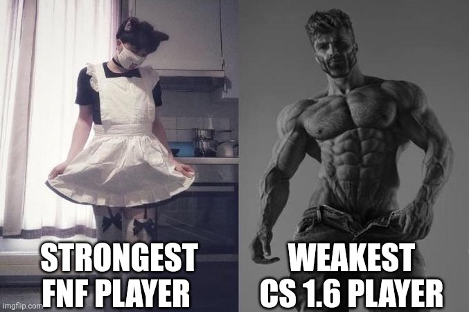 Strongest Fan VS Weakest Fan | STRONGEST FNF PLAYER; WEAKEST CS 1.6 PLAYER | image tagged in strongest fan vs weakest fan | made w/ Imgflip meme maker