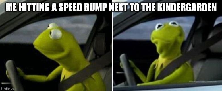oh no | ME HITTING A SPEED BUMP NEXT TO THE KINDERGARDEN | image tagged in kermit driver | made w/ Imgflip meme maker