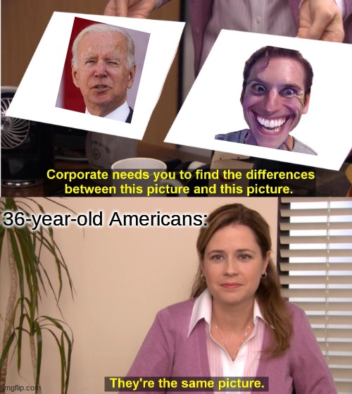 are they the same picture yes they are the same picture oh wow are you actually reading this title you are the american | 36-year-old Americans: | image tagged in memes,they're the same picture | made w/ Imgflip meme maker