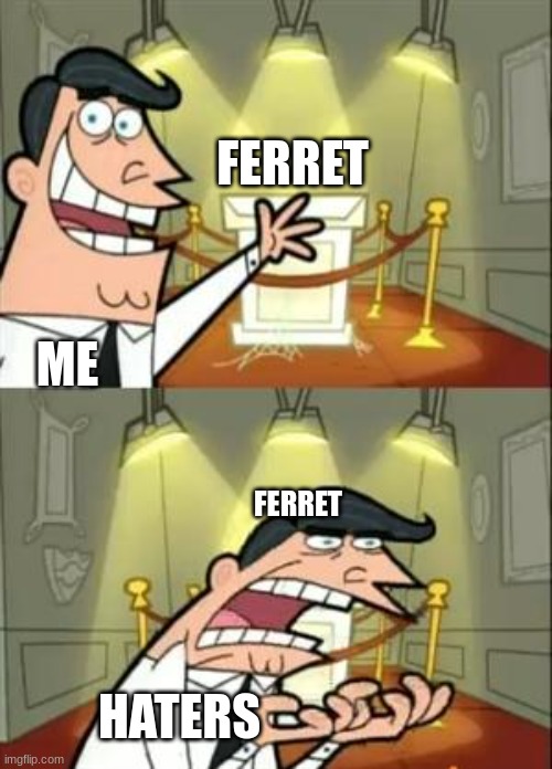This Is Where I'd Put My Trophy If I Had One | FERRET; ME; FERRET; HATERS | image tagged in memes,this is where i'd put my trophy if i had one | made w/ Imgflip meme maker