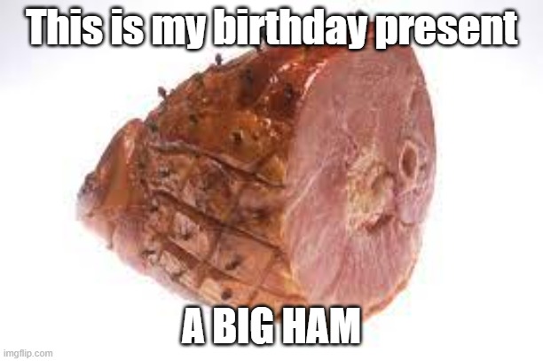 normal ham | This is my birthday present; A BIG HAM | image tagged in ham,memes,fun | made w/ Imgflip meme maker