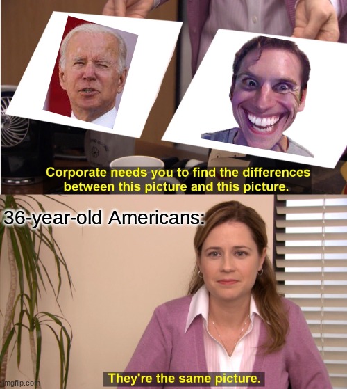 are they the same picture yes they are the same picture oh wow are you actually reading this title you are the american | 36-year-old Americans: | image tagged in memes,they're the same picture | made w/ Imgflip meme maker