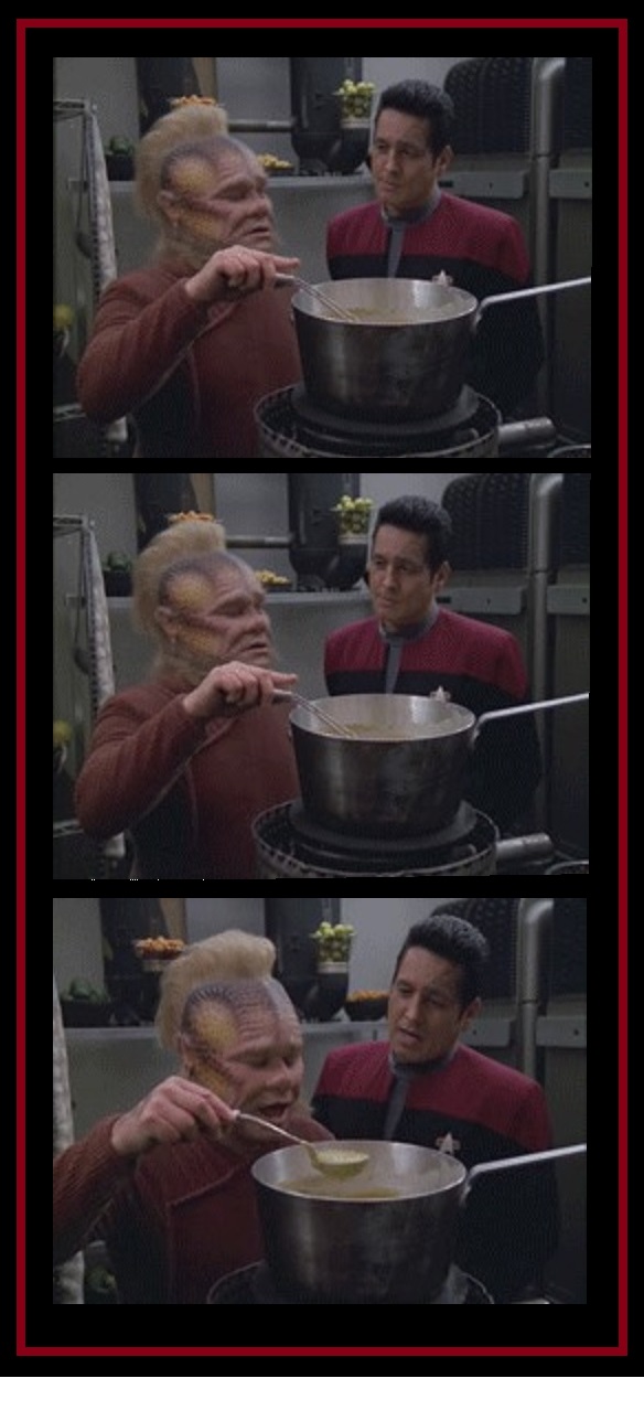 NEELIX AND CHAKOTAY, NEELIX COOKING, 3 PANEL Blank Meme Template