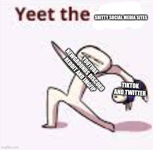 single yeet the child panel | SHITTY SOCIAL MEDIA SITES; YOUTUBE NEWGROUNDS DISCORD REDDIT AND IMGFIP; TIKTOK AND TWITTER | image tagged in single yeet the child panel,tik tok sucks | made w/ Imgflip meme maker