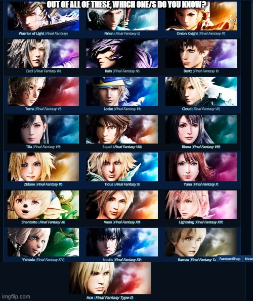 i know all of them | OUT OF ALL OF THESE, WHICH ONE/S DO YOU KNOW? | image tagged in warriors of materia | made w/ Imgflip meme maker