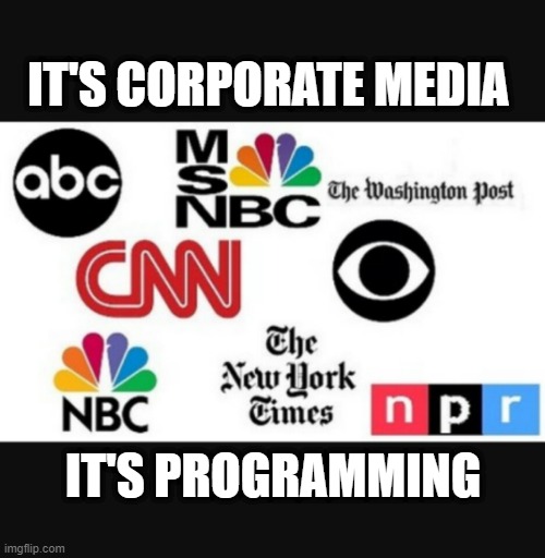 Media lies | IT'S CORPORATE MEDIA; IT'S PROGRAMMING | image tagged in media lies | made w/ Imgflip meme maker