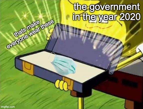 government in 2020 | the government in the year 2020; thats make everyone wear these | image tagged in spongebob box | made w/ Imgflip meme maker