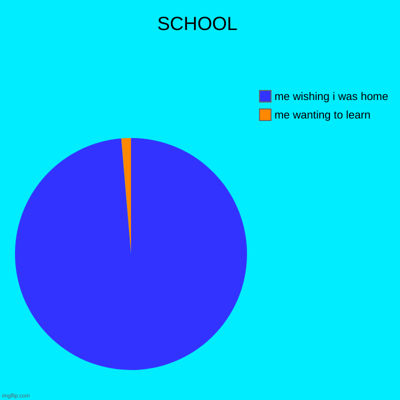 SCHOOL | SCHOOL | me wanting to learn, me wishing i was home | image tagged in charts,pie charts | made w/ Imgflip chart maker