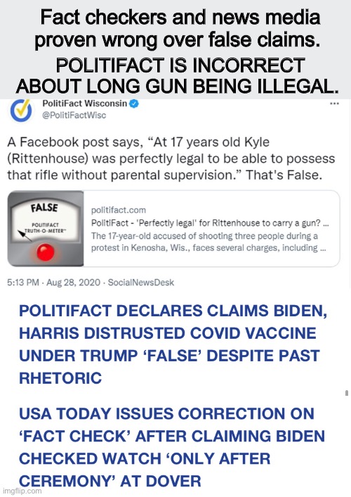 Trust the messengers | Fact checkers and news media proven wrong over false claims. POLITIFACT IS INCORRECT ABOUT LONG GUN BEING ILLEGAL. | image tagged in politics lol,funny memes,corruption,biased media | made w/ Imgflip meme maker