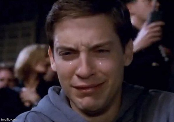 Spiderman Cry | image tagged in spiderman cry | made w/ Imgflip meme maker