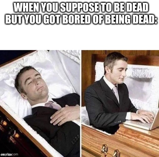 WHEN YOU SUPPOSE TO BE DEAD BUT YOU GOT BORED OF BEING DEAD: | image tagged in blank white template,dead person rising out of coffin to type,relatable,memes | made w/ Imgflip meme maker