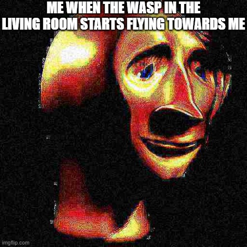 Deep Fried Meme Man | ME WHEN THE WASP IN THE LIVING ROOM STARTS FLYING TOWARDS ME | image tagged in deep fried meme man | made w/ Imgflip meme maker