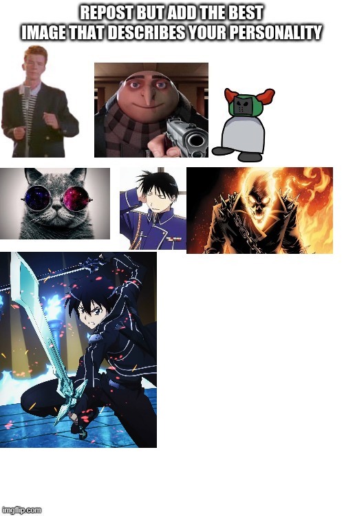 i added Kirito!!! | image tagged in repost,kirito,anime | made w/ Imgflip meme maker