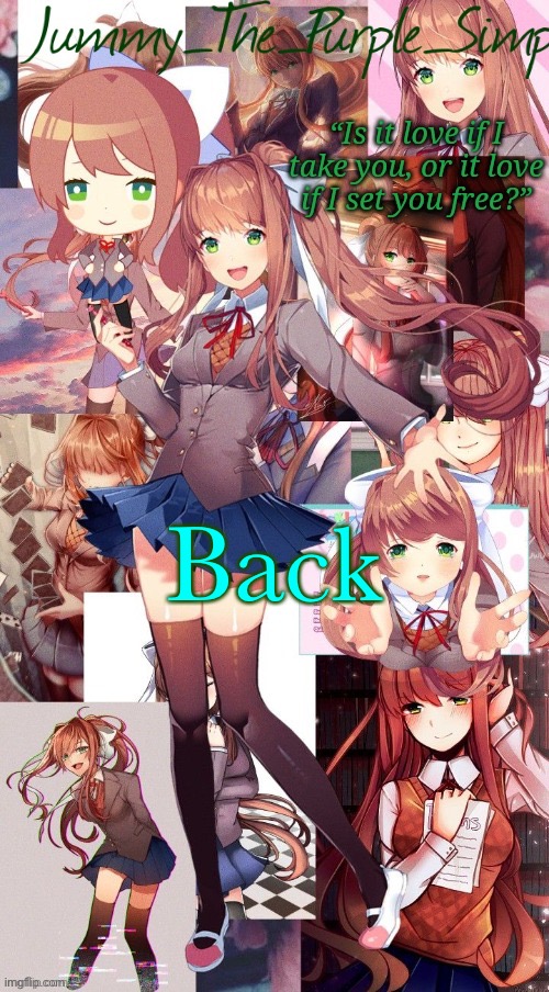 I had to calm down sorry | Back | image tagged in monika temp i forgor | made w/ Imgflip meme maker