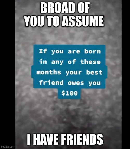 BROAD OF YOU TO ASSUME; I HAVE FRIENDS | made w/ Imgflip meme maker