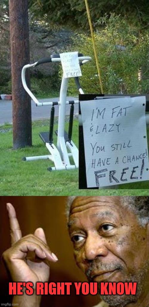 Free stuff | HE'S RIGHT YOU KNOW | image tagged in free,morgan freeman,good luck,its free real estate,motivation,run forrest run | made w/ Imgflip meme maker