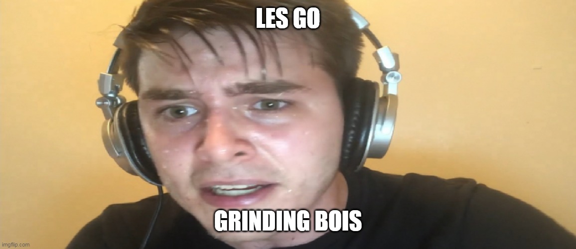 Sweaty gamer | LES GO GRINDING BOIS | image tagged in sweaty gamer | made w/ Imgflip meme maker