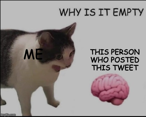 why is it empty? | ME THIS PERSON WHO POSTED THIS TWEET | image tagged in why is it empty | made w/ Imgflip meme maker