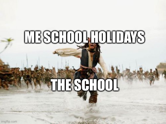 Jack Sparrow Being Chased Meme |  ME SCHOOL HOLIDAYS; THE SCHOOL | image tagged in memes,jack sparrow being chased | made w/ Imgflip meme maker