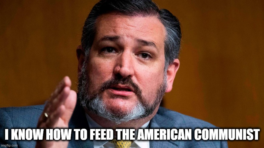 Ted Cruz Knows What You Like | I KNOW HOW TO FEED THE AMERICAN COMMUNIST | image tagged in ted cruze serious,spanking,public spanking,do it again,foward | made w/ Imgflip meme maker