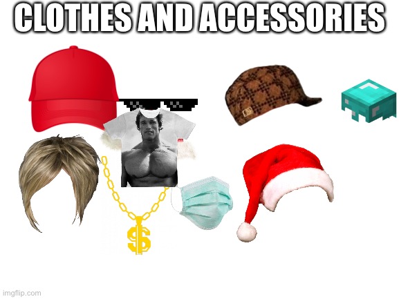 Buy clothes & accessories! (Hair is a wig) |  CLOTHES AND ACCESSORIES | image tagged in blank white template | made w/ Imgflip meme maker
