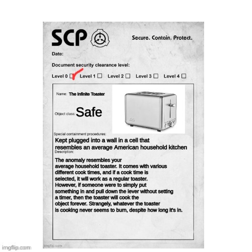 SCP-42069: The Infinite Toaster | image tagged in scp | made w/ Imgflip meme maker