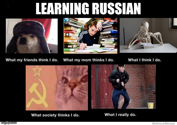 szalony taniec | LEARNING RUSSIAN | image tagged in what i really do | made w/ Imgflip meme maker