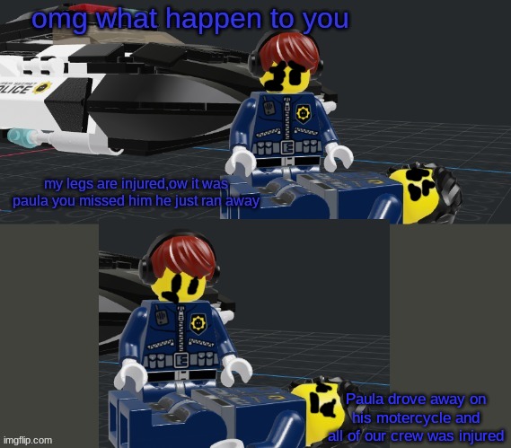 Paula drove away on his motercycle and all of our crew was injured | made w/ Imgflip meme maker