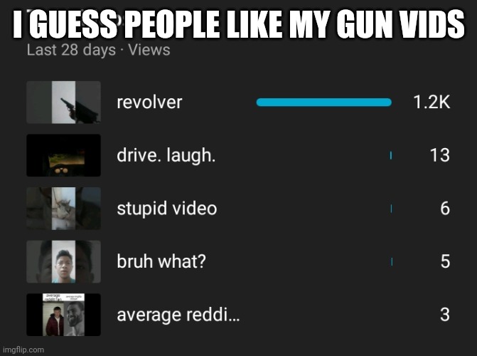 a lotta views when i post gun vids | I GUESS PEOPLE LIKE MY GUN VIDS | made w/ Imgflip meme maker