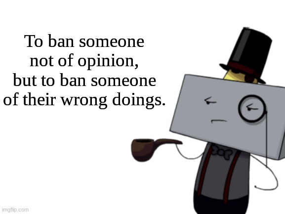 kevin jr | To ban someone not of opinion, but to ban someone of their wrong doings. | made w/ Imgflip meme maker