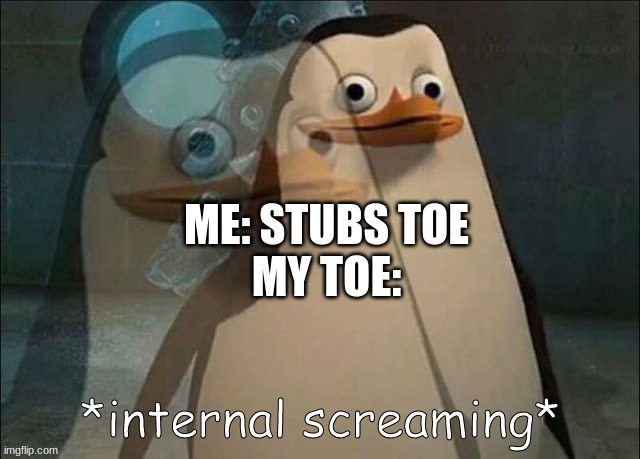 Q | ME: STUBS TOE
MY TOE: | image tagged in rico internal screaming | made w/ Imgflip meme maker