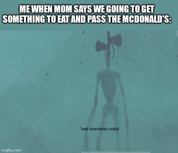 mom pls turn around- |  ME WHEN MOM SAYS WE GOING TO GET SOMETHING TO EAT AND PASS THE MCDONALD'S: | image tagged in sad siren head noice,hi im new | made w/ Imgflip meme maker