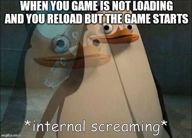 Private Internal Screaming | WHEN YOU GAME IS NOT LOADING AND YOU RELOAD BUT THE GAME STARTS | image tagged in rico internal screaming | made w/ Imgflip meme maker